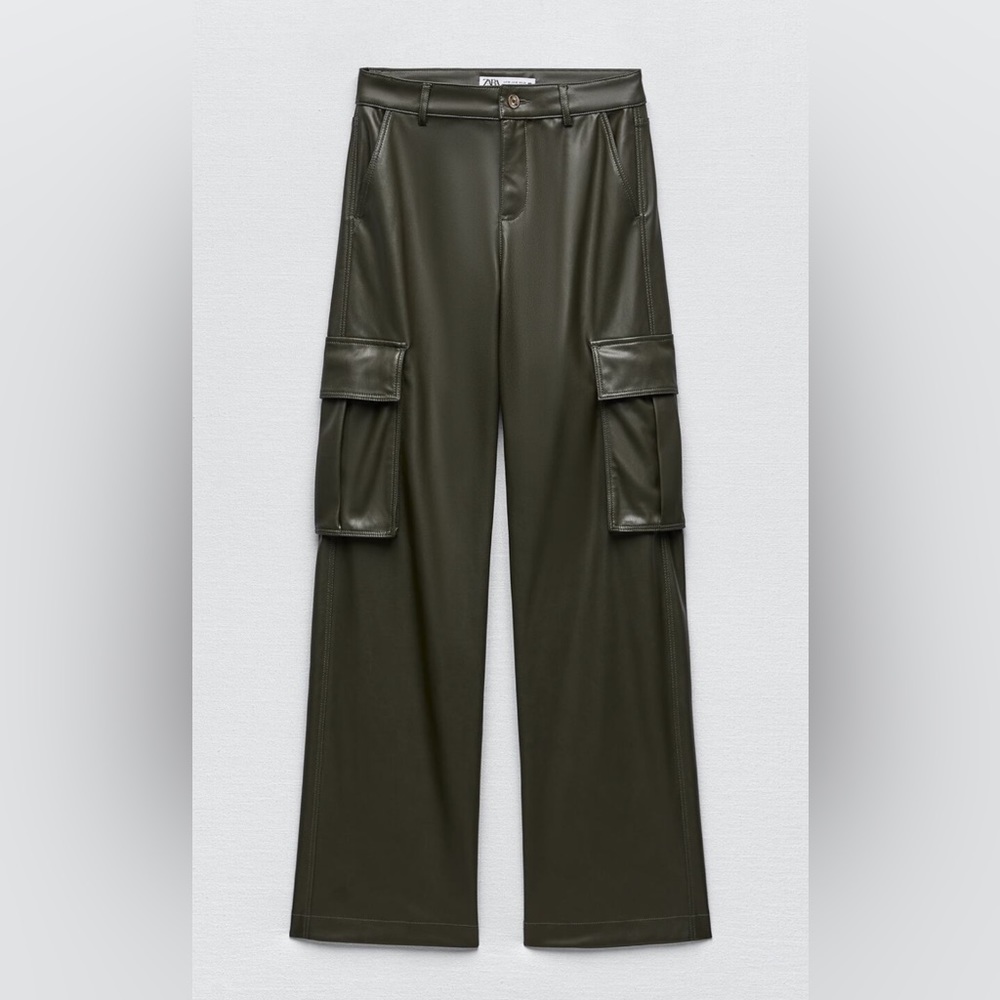 Zara green leather cargo pants
